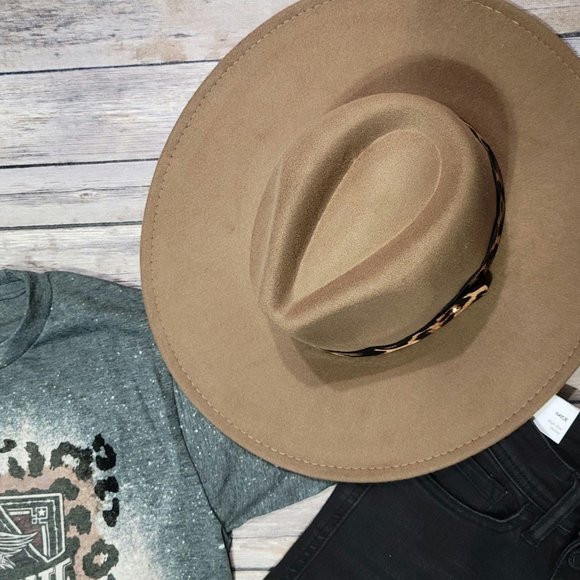 Brown Wide Brim Paloma Felt Hat with Leopard Strap - Picture 5 of 5